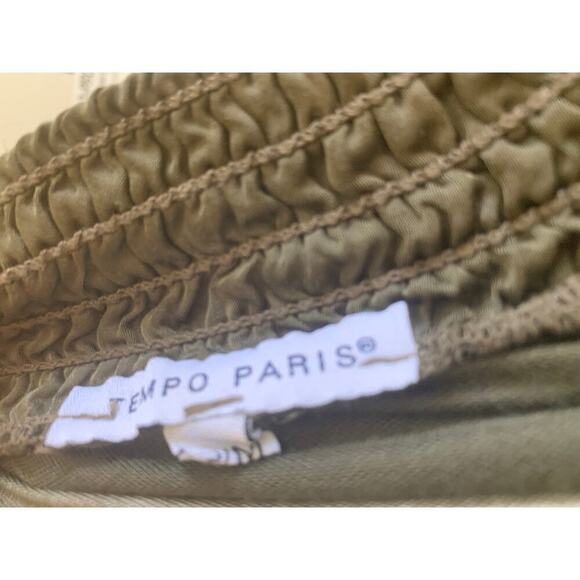 Tempo Paris Silk Olive Green Gathered Tie Dye Ruffle Boho Top S/M - Picture 8 of 8